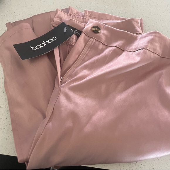 Boohoo Pants Jumpsuits Nwt Boohoo Nude Stretch Satin Split Hem